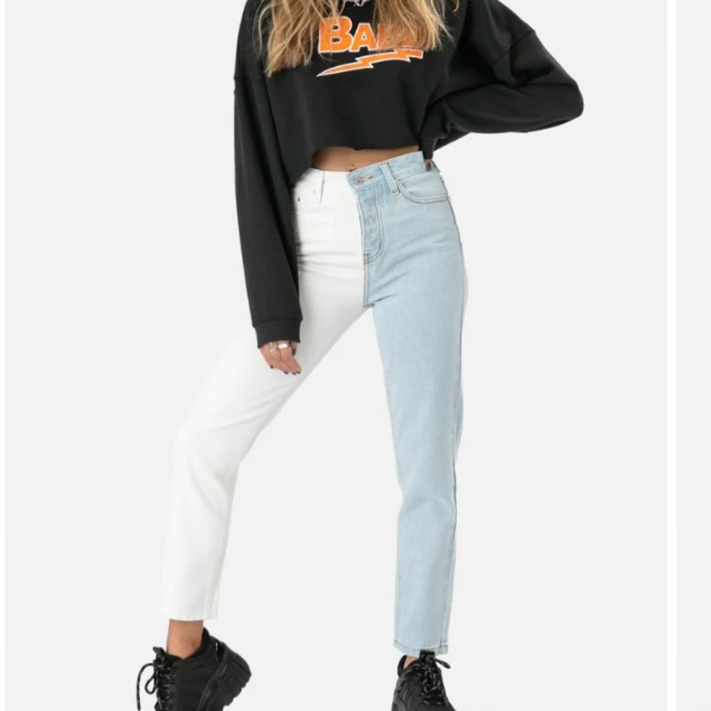 Blue and white jeans